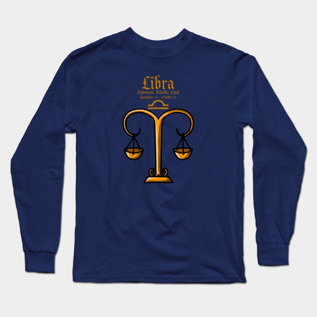 Libra Zodiac Sign Dates & Traits Long Sleeve T-Shirt by Pheona and Jozer Designs